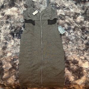 Express Charcoal Zip-Front Midi Dress